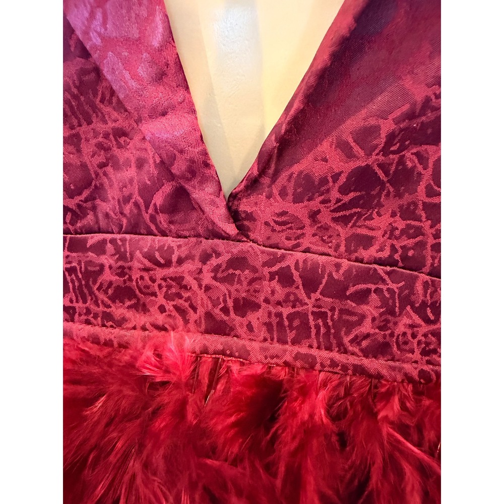 Burgundy Blazer Mini Dress Faux Feather Hem Deep V-Neck Lg Party Cocktail Baddie - Picture 6 of 16